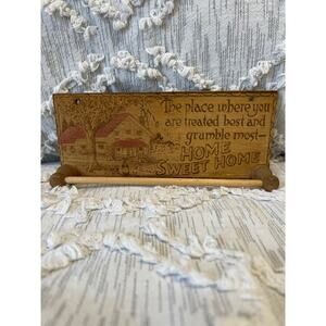 Vintage Antique Carved Wooden Tea Towel or Tie Holder Wedding Gift